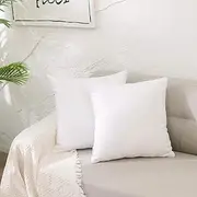 2 Pcs White Pillow Case Faux Linen Square Decorative Throw Cushion Cover Pillowcase with Smooth Hidden Zipper for Sofa 20 x 20 inch 50 x 50 cm