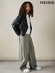 Reiss Green Lizzie 9-13 yrs Acid Wash Wide Leg Jeans (E63233) | $125