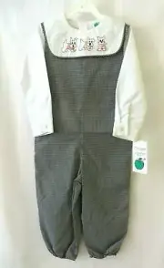 Green Apple Romper w LS Shirt Dogs Embroidery Blk Wht Ck 12 or 18 Mos #10087