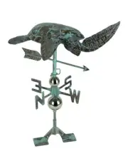 Zeckos Verdigris Patina Metal Sea Turtle Weathervane with Roof Mount