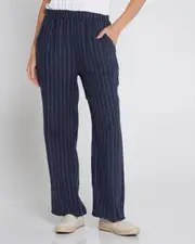 Zeta Linen Pants - Navy Pinstripe