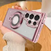 For Samsung Galaxy S24 Ultra S23 S22 Diamond Magnetic Case with Invisible Stand