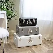 Metal Storage Trunks, Set Of 3, White, Grey & Black - Storage Chests With Lockable Clasps/Stackable Storage Bedroom, Living Room, Toy Box & Blanket Organiser