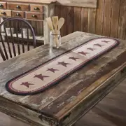 New Farmhouse PRIMITIVE RED STAR BRAIDED TABLE RUNNER Jute Topper 60" Long