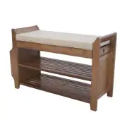 Yiyibyus Shoe Rack 19.48"Hx11.61"W 1-Pair Bamboo Bench Side Storage Basket Brown