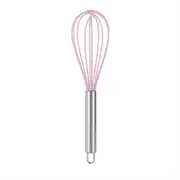 Manual Stainless Steel Handle Silicone Multi-Purpose Egg Beater Cake Cream Whisk Handheld Mixer Baking Tool (Pink, 10 Inches)
