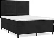 Box Spring Bed with Mattress Black 153x203 cm Queen Size Velvet,Beds & Bed Frames-3283468