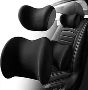Car Headrest & Lumbar Support Cushion, 2025 New Ergonomic Car Seat Headrest & Lumbar Cushion,Memory Foam & Breathable Removable Cover for Neck Back Pain Relief, Black