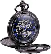 [TREEWETO] Double Cover Roman Numerals Dial Skeleton Mens Women Pocket Watch