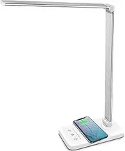 MCHATTE LED Desk Lamp with Wireless Charger, USB Charging Port, Dimmable Eye-Caring Desk Light with 5 Brightness Levels & 5 Lighting Modes, Touch Control, Auto Timer (White)