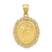 14k Yellow Gold Solid Satin Polished Leo Zodiac Oval Pendant