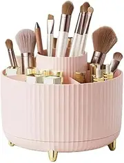 Creative Desktop Rotating Makeup Brush Organizer Professional Brush Lipstick Case Holdermakeup Storage Box Stationary Organiser, Desk organiser (Pink)
