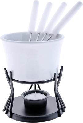 F66321 Kindle 7 Piece Chocolate Fondue Set, White