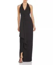 Aidan Mattox Halter Neck Draped Gown Black Size 8 NWT $330 Rent The Runway