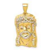10k Yellow Gold CZ Micropave Jesus Face Pendant