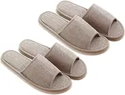 Healeved Slippers Set 26cm Size Anti-slip Summer Slippers Linen Upper Waterproof Sole for Home Hotel Beige