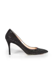 Black Suede Crystal Embellished Pumps