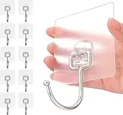 XoeLLe Pack of 10 Self-Adhesive Wall Hooks, Transparent Adhesive Hooks, No Drilling, Kitchen Seamless Adhesive Hooks, Magic Clothes Hooks, Towel Hooks for Kitchen, Bathroom, Max 30 kg