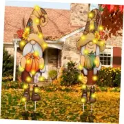 Soaoo 2 Pack Thanksgiving Gnome Yard Signs with LED String Light Outdoor Fall