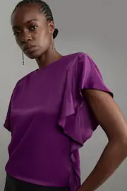 Satin Draped Sleeve Woven Top