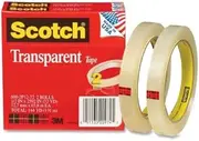 Wholesale CASE of 20-3M Scotch Transparent Glossy Office Tape-Transparent Tape, 3" Core, 1/2"x2592", 2/PK