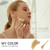 在飛比找PChome24h購物優惠-MY COLOR【牛角刮痧板+撥筋棒】臉部按摩器 刮痧棒 仿