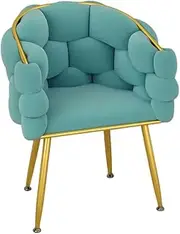 Modern Bubble Accent Chair with Plush Velvet - Lake Blue & Gold for Small Spaces, Vanity Desk & Reading Nook, Space-Saving Design (Lake Blue Gold)