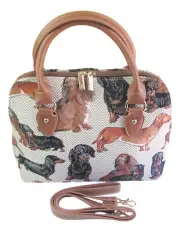 Tapestry Dachshund design Expandable Convertable Hand or Shoulder Bag -Signare