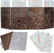 DND Dungeon Master Screen Faux Leather Embossed Dragon & Mimic, Four-Panel with Pockets DM Screen for Dungeons and Dragon, Pathfinder, D&D