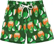 [RPLIFE] Kids Swim Trunks, Anti Chafe Swim Trunks Boys 2 T, Cute Leprechauns Shamrocks Green