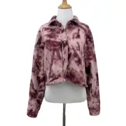 Abound Shirt Jacket Womens M Medium Purple Tie Dye Button Front Collar Cozy Crop