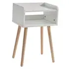 Nightstand, Mid-Century Modern Bedside Table with Solid Wood Legs, White
