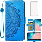 Asuwish Compatible with Samsung Galaxy S10e Wallet Case and Tempered Glass Screen Protector Credit Card Holder Flip Wrist Strap Stand Cell Phone Cover for Glaxay S 10e Gaxaly 10se Galaxies Se10 Blue