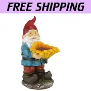 Charming Sunflower Sammy Garden Gnome Birdfeeder Statue - Colorful 11.5" High