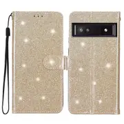 For Google Pixel 7a Glittery Pu Leather Phone Case Shockproof Wallet Stand Cover