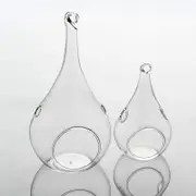 4 Pack of Hanging Clear Glass Tealight Candle Holder Tear Drop Pear Shape - 12cm High - Terrarium Plant Mini Garden Holder Decor