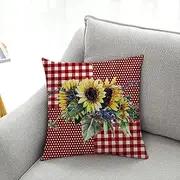 Cushion covers Cushion Covers 40cm x 40cm Beige Red Stripe Cushion Covers Invisible Zipper Sofa Cushions Outdoor Cushions Garden Cushions Decorative Pillows Square Pillow Case(Red Grid Sunflower,(40x4