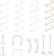 [QWALIT] 20g 18g Clear Nose Studs for Work Clear Nose Rings for Work Clear Nose Piercing Plastic Nose Rings for Surgery Invisible Nose Ring Retainer Clear Nose Ring Spacers Nose Retainers