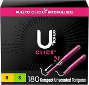 U by Kotex Click Compact Tampons, Multipack, Regular/Super, Unscented, 180 Count (6 Packs of 30) (Packaging May Vary)