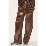 Dark Chocolate Pinstripe Peach Skin Tailored Pants, Dark Chocolate