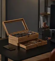 12-Slot Watch Box, 2-Tier Watch Display Case with Large Glass , Jewelry Box