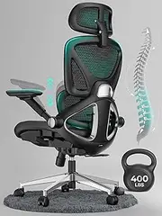 [CAPOT] Ergonomic Mesh Office Chair, Adjustable Lumbar High Back Desk Chair 400lbs, 4D Flip-up Arms, 3-Level Tilt Backrest, 3D Headrest, PU Wheels, Swivel Rolling Computer Seating for Long Desk Work