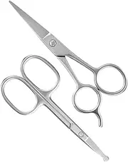 BAZEITFLOW 2pcs Stainless Steel Nose Hair Scissors - Rounded Grooming Tool For Facial Hair Eyebrows Beard Eyelashes Home Travel