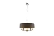 Elise Moden Hanging Chandelier Lamp Light Satin Nickel Grey Shade Large