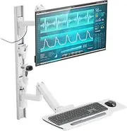 Mount Plus MED10 Medical Monitor Wall Mount with Folding Keyboard Tray and Mouse Pad | Scanner Holder | Heavy Duty Height Adjustment Folding Design for 17"-49" Monitor On Wall Track Up to 44 lbs