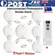 7x Wireless Interconnected Photoelectric Smoke Alarm 10 Year Battery + Remote AU