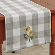 Wicklow Dove Grey White Sunflower Country Farmhouse Table Runner 13"x36"