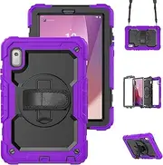 [SLLMYYX] for Lenovo Tab M9 9.0 inch 2023 TB-310XU/TB-310FU - Shockproof Cover with Screen Protector, Stand, Hand Strap, Shoulder Strap, Purple
