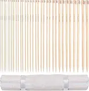 Set of 32 Bamboo Knitting Needle by Curtzy - 16 Pairs of 34cm Wooden Knitting Needles with Free Storage Case - Ideal for Sweaters, Lace & Flower Projects - The Best Set for Beginner and Professional