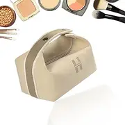 [runshu] Canvas Travel Makeup Bag with Handle, Portable Toiletry Organizer, Water-Resistant Small Cosmetic Bag for Women and Girls (Beige)
